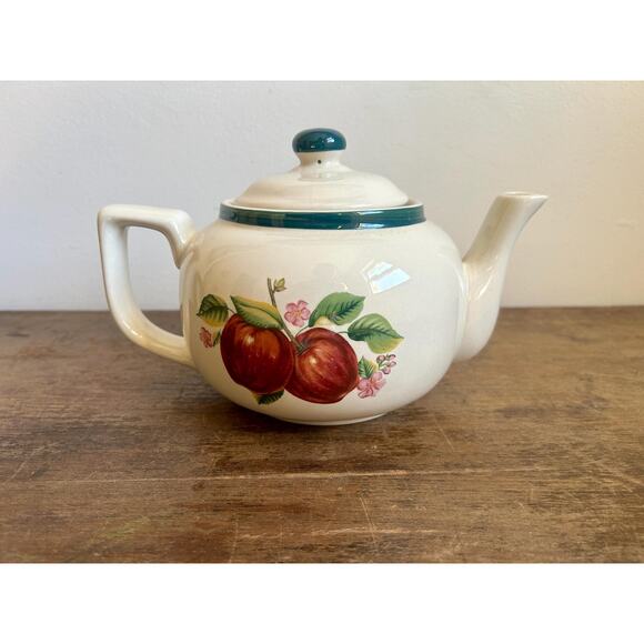 Vintage Ceramic Teapot with Apple Design and Green Trim | Floral Teapot - Picture 5 of 8